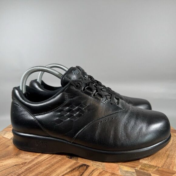 SAS Womens Free Time Shoe Size 7.5 WWW Black Leather Casual Sneaker Lace Up - Picture 1 of 8